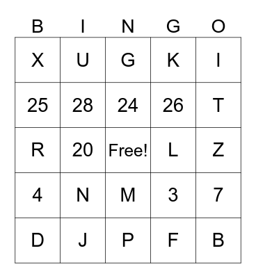 ASL 1 ALPHABET AND NUMBERS Bingo Card