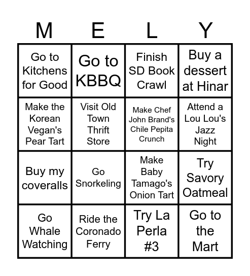 MELY'S BINGO Card