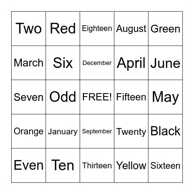 places en ingles Bingo Card