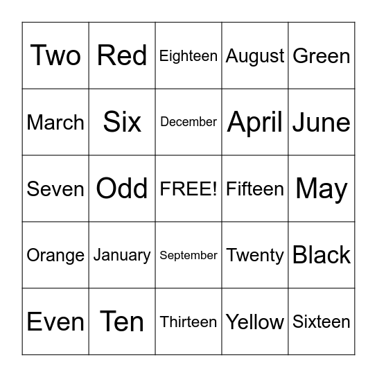 places en ingles Bingo Card