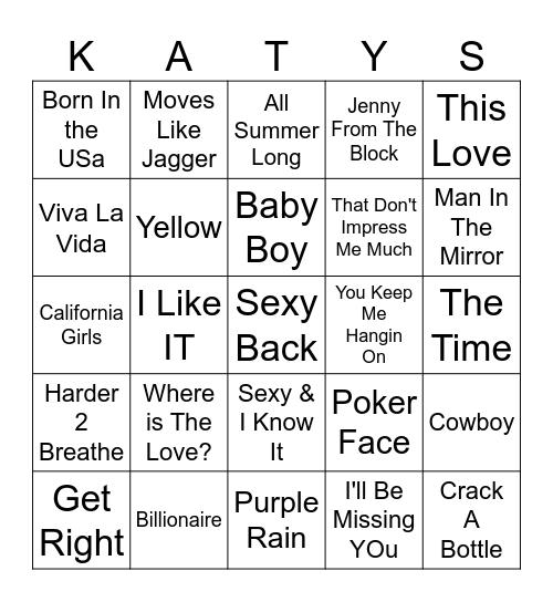 Supe rBowl Music Legends Bingo Card