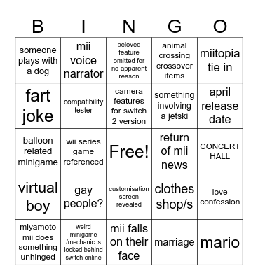 my tomodachi life living the dream direct bingo Card