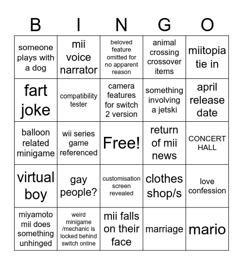 my tomodachi life living the dream direct bingo Card