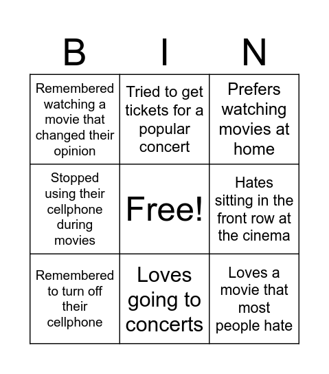 Untitled Bingo Card