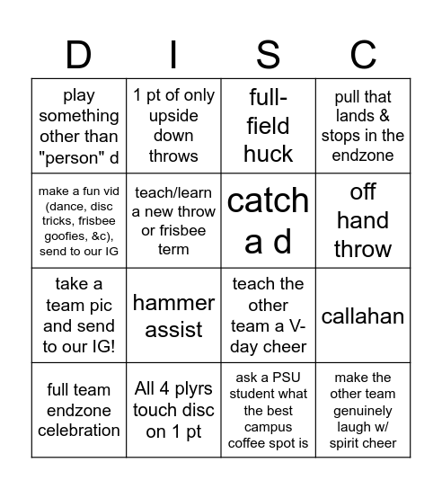 Galentine's 2026 Frisbee Bingo! Bingo Card