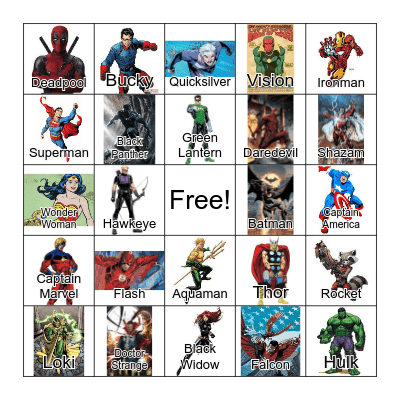Superhero Bingo Card