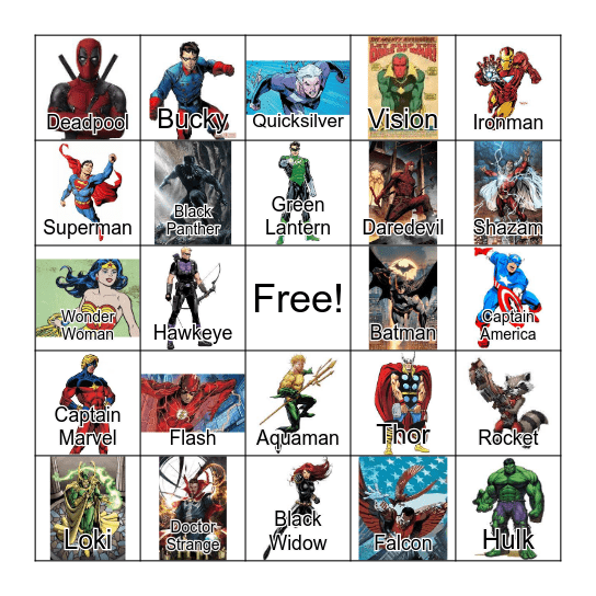 Superhero Bingo Card
