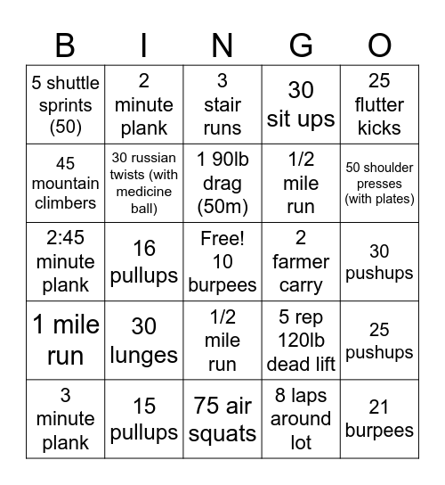 PT Bingo Card