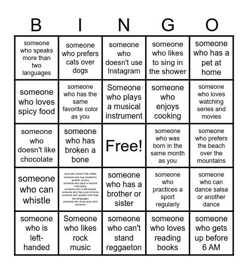 Meet Your Classmate Bingo Card