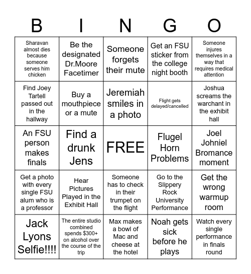 FSU NTC Bingo Card Bingo Card