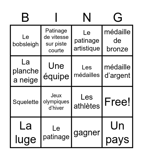 Jeux Olympiques d'hiver Bingo Card