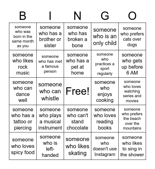 Meet Your Classmates Bingo Card