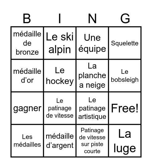 Jeux Olympiques d'hiver Bingo Card
