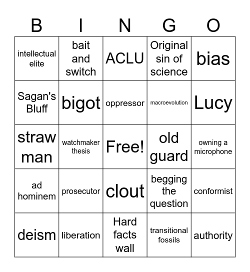 Defeating Darwinism Bingo Card