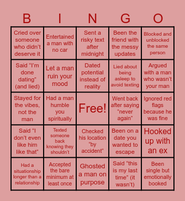Gals Time Bingo Card