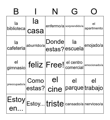 Spanish Bingo Card