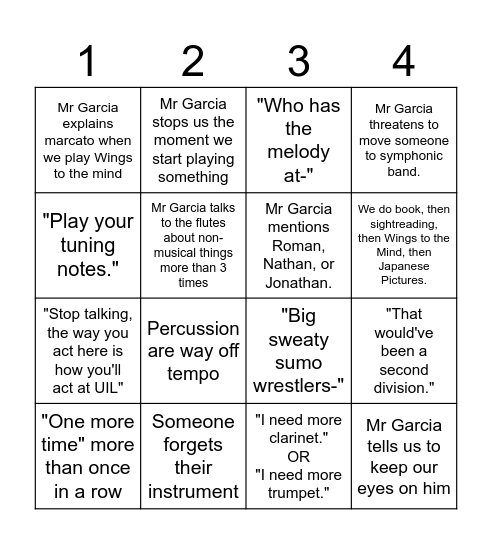 Band Bingo Card