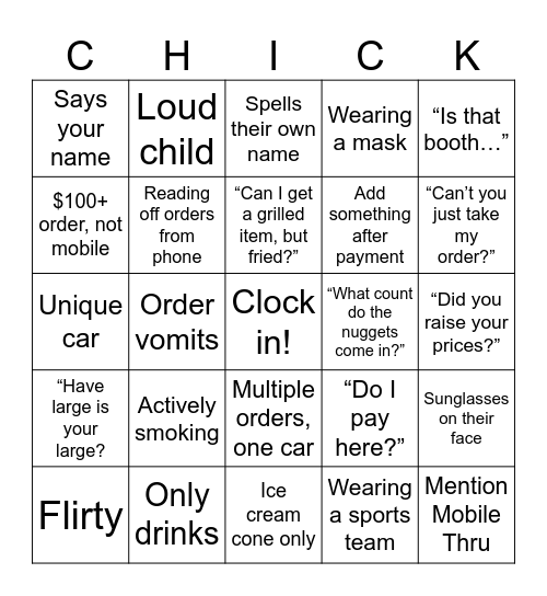 CFA Bingo Card