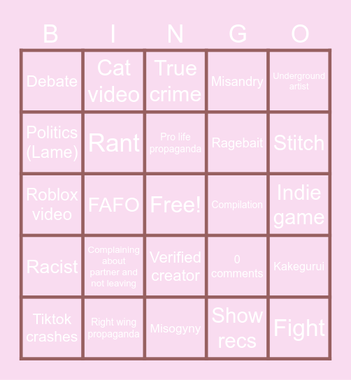 Tiktok Bingo Card
