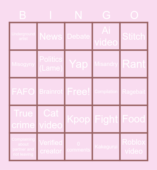 Tiktok Bingo Card