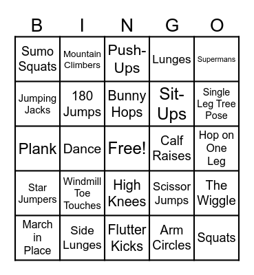 Fitness Bingo Card