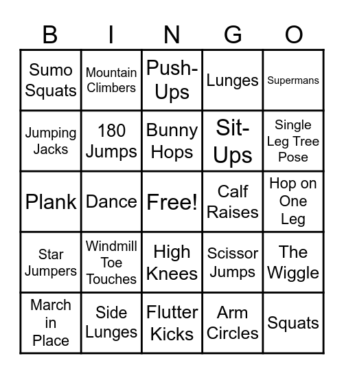 Fitness Bingo Card