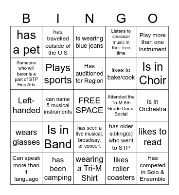 Musical Bingo Card