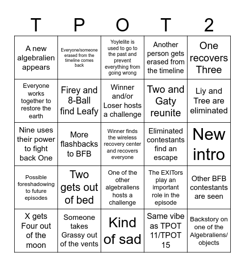 TPOT 21 predictions Bingo Card