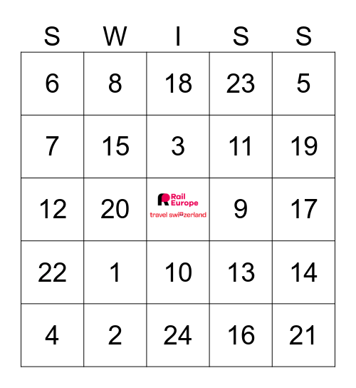 Rail Europe & Travel Switzerland Bingo Card
