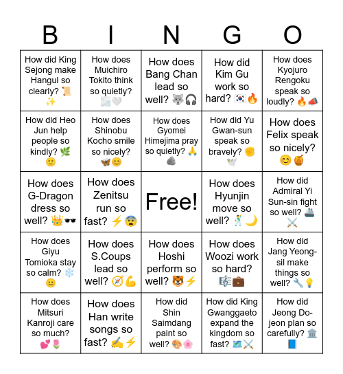B15 L2 How did Kim Gu work so hard? 🇰🇷🔥 Bingo Card