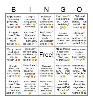 B15 L4 Inosuke doesn’t like vegetables. — Haha, me neither! 🥦🙅‍♀️ Bingo Card