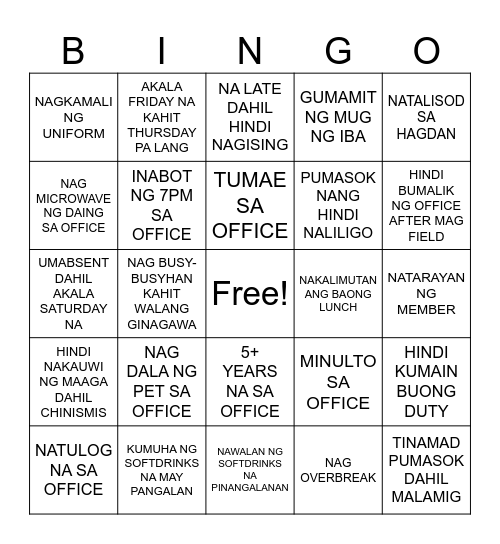 OFFICE BINGO Card