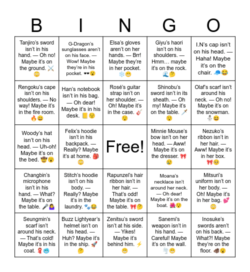 B15 L6 Sanemi’s weapon isn’t in his hand. — Careful! Maybe it’s on the wall. 🌪️😬 Bingo Card