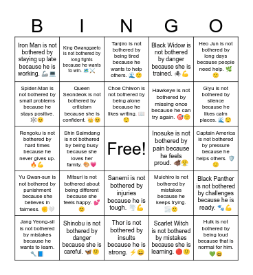 B15 L9 Scarlet Witch is not bothered by mistakes because she is learning. 🔴🙂 Bingo Card