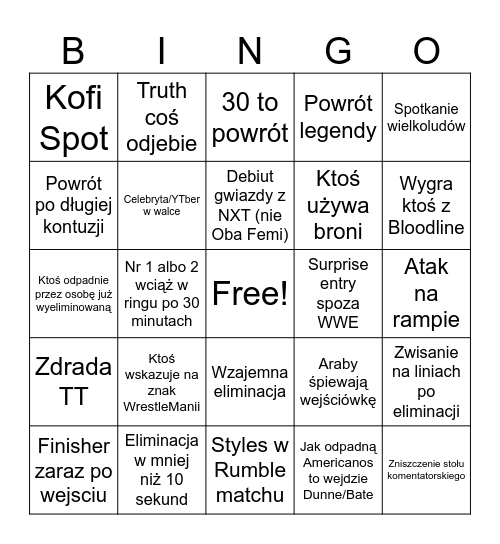 Rojal Rambyl 2026 Bingo Card