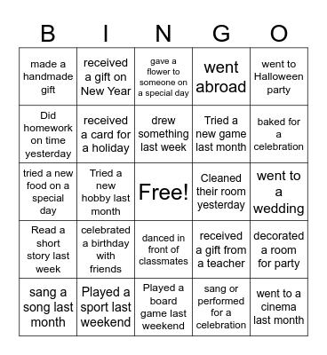 Getting to know each other Bingo Card
