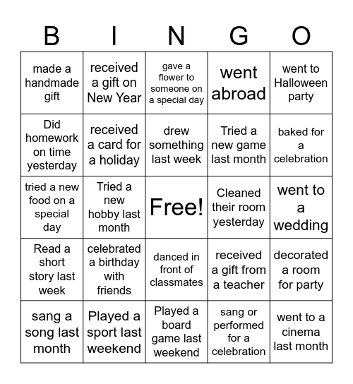 Getting to know each other Bingo Card