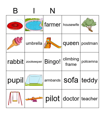 Playground Bingo Card