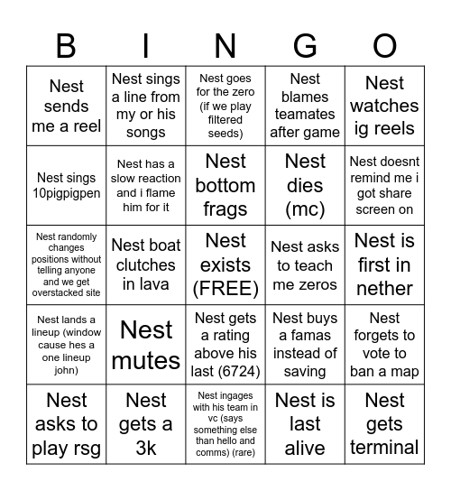 Nest bingo Card