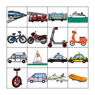 transportation Bingo Card