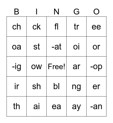 Phonics Bingo Card