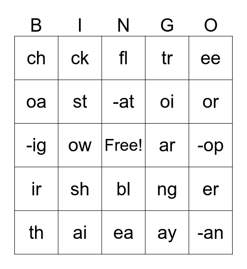Phonics Bingo Card