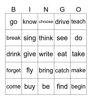 Irregular verbs Bingo Card