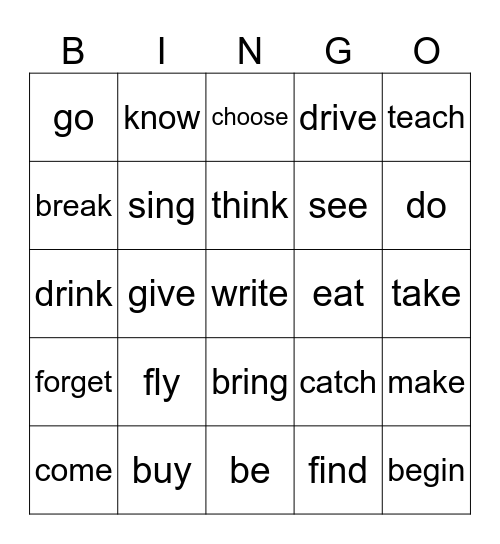 Irregular verbs Bingo Card