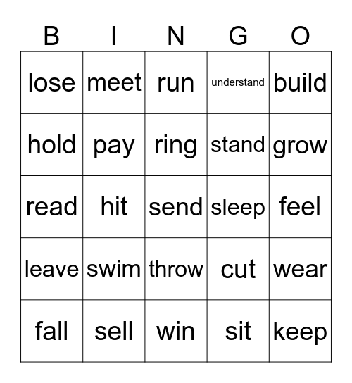 Irregular verbs Bingo Card