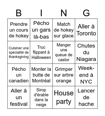 Bingo Canada Bingo Card