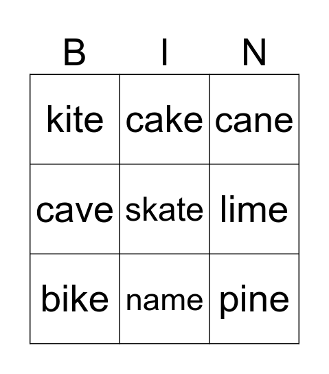 magic e Bingo Card