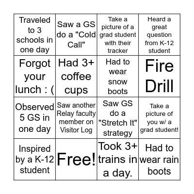 Winter Observation Bingo Card