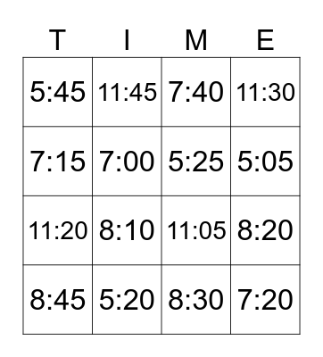 TIME Bingo Card