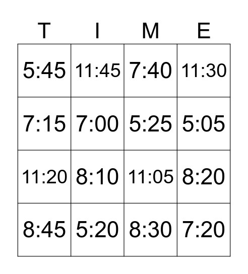 TIME Bingo Card